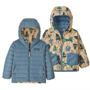 Patagonia Baby Reversible Down Sweater Hoody 5T tree print blue tan